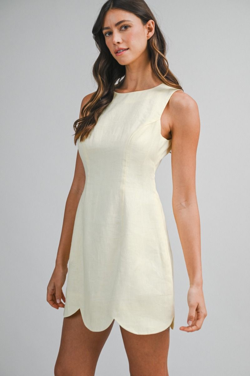 Mia Linen Scallop Mini Dress/Yellow
