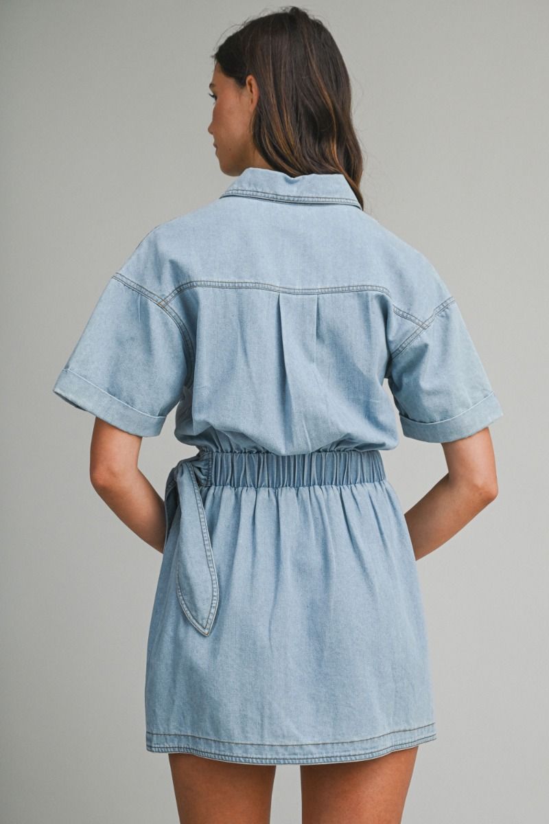 Layla Denim Short Sleeve Collar Wrap-Style Dress