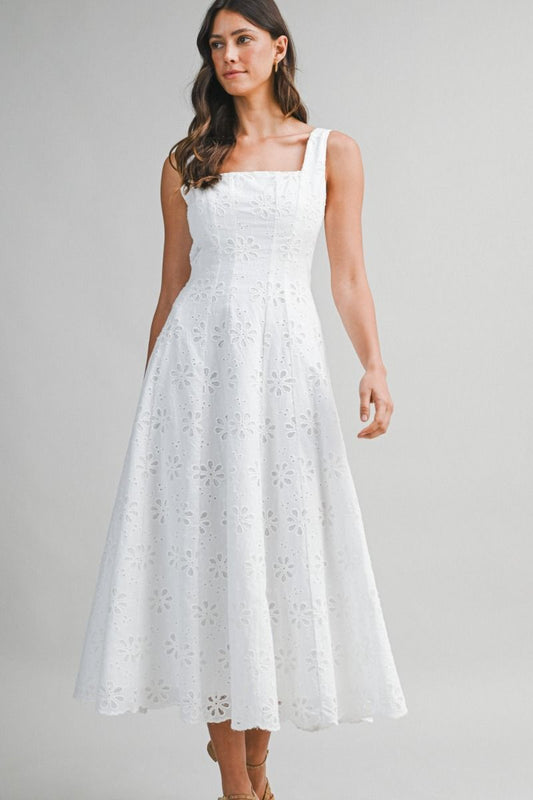 Alba Floral Eyelet Lace Midi Dress