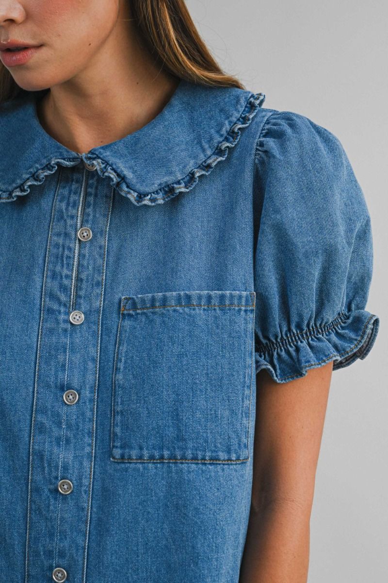 Ruthie Denim Collar Puff Sleeve Mini Dress