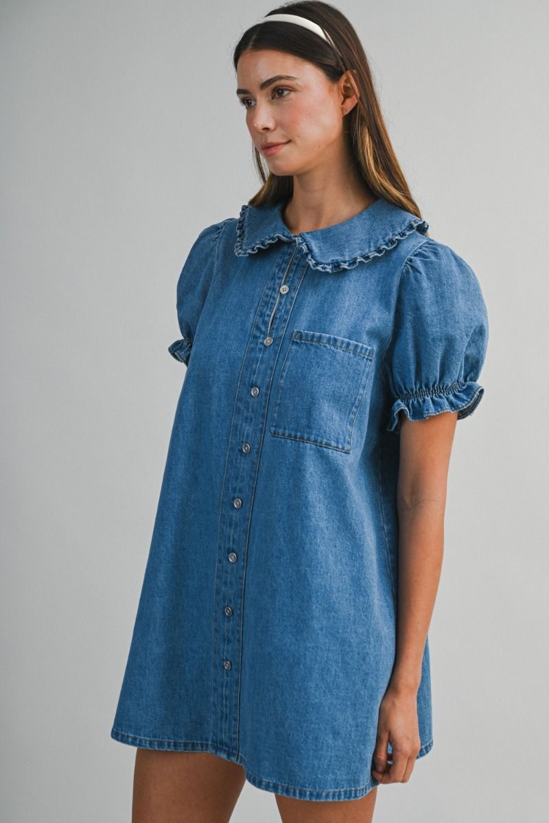 Ruthie Denim Collar Puff Sleeve Mini Dress