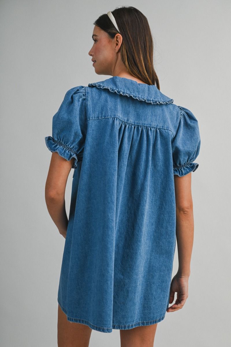 Ruthie Denim Collar Puff Sleeve Mini Dress