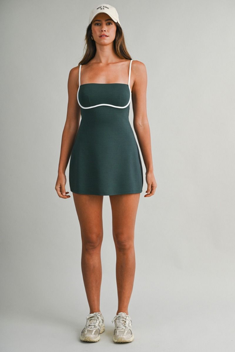 Olivia Contrast Binding Athletic Mini Dress/Hunter Green