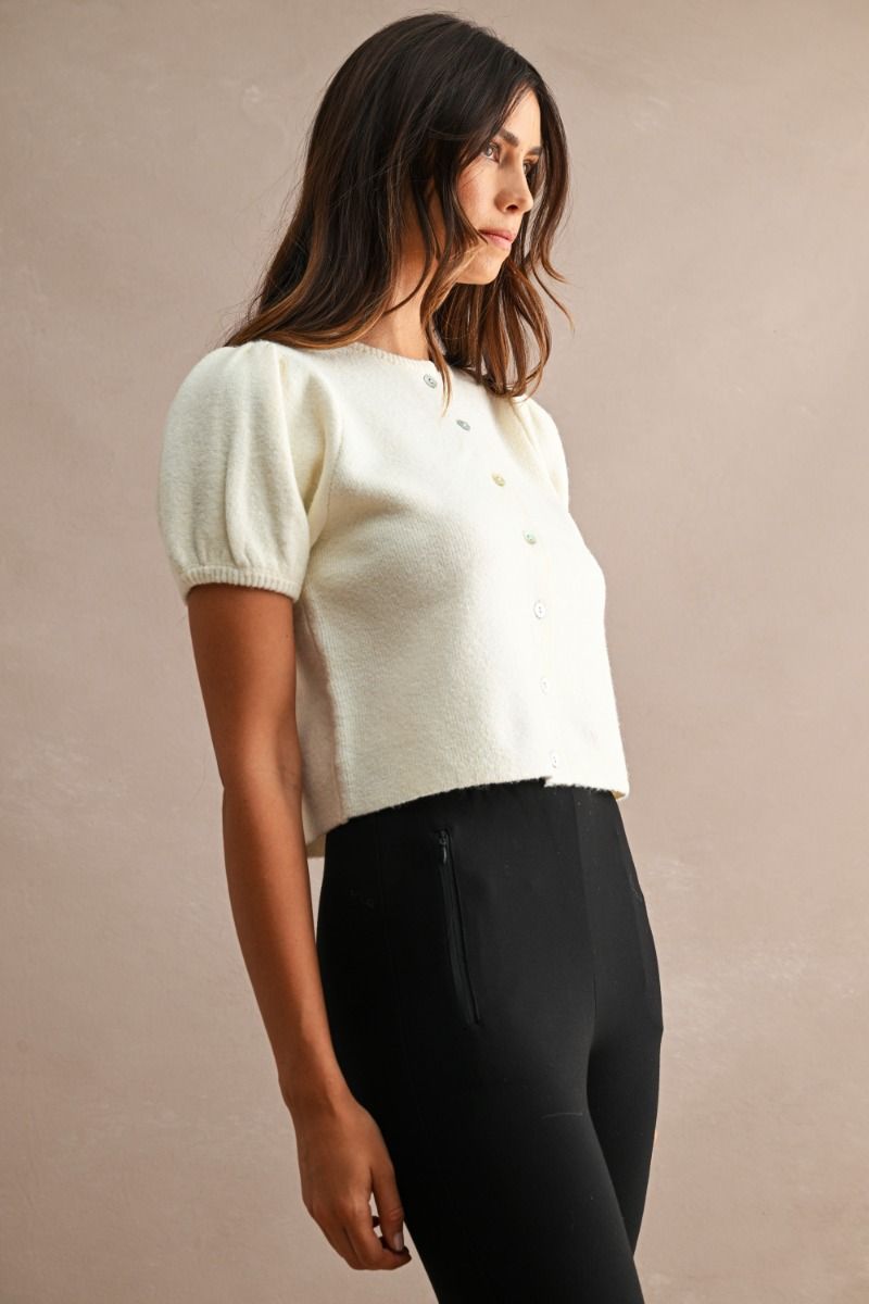 Nicole Puff Short Sleeve Sweater Top/Ivory