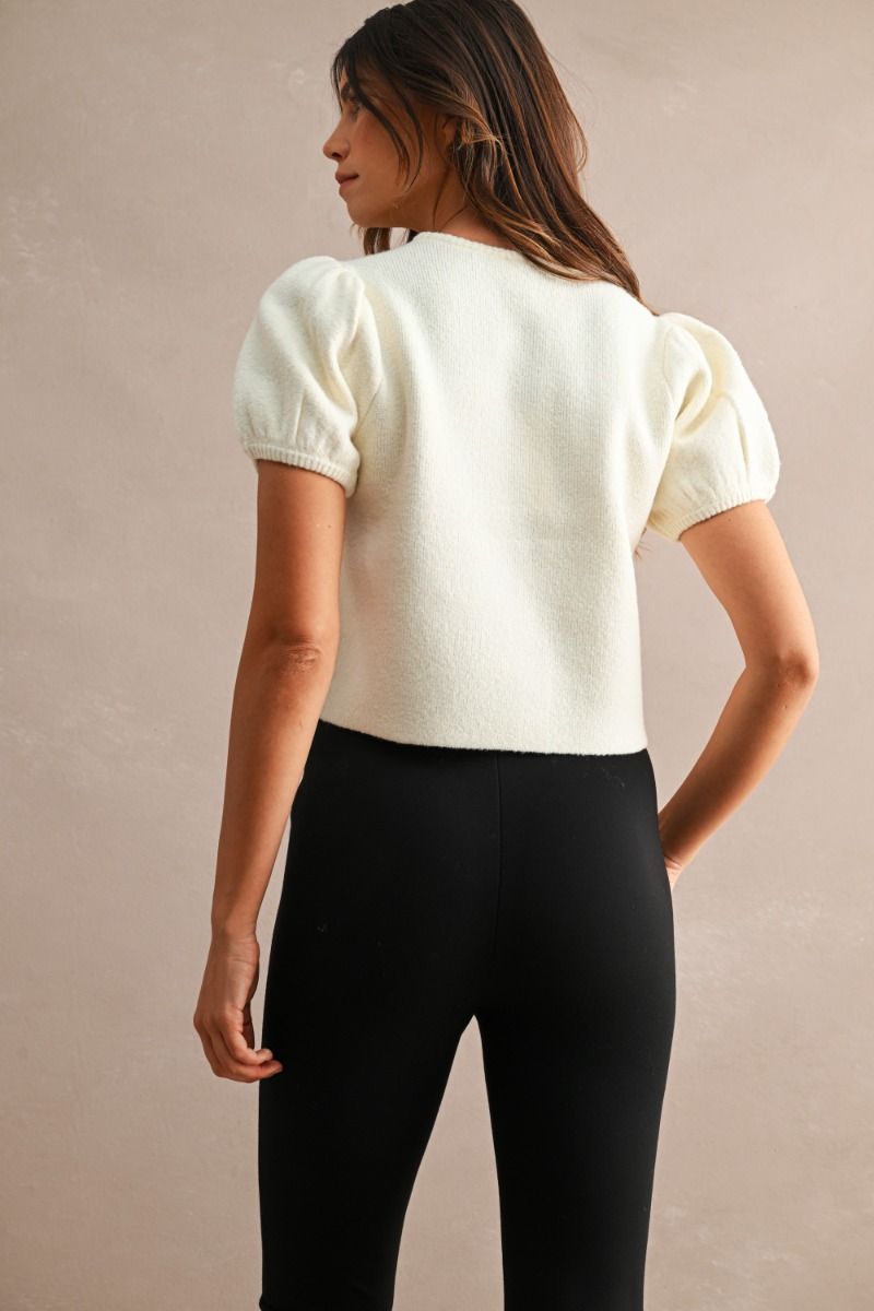 Nicole Puff Short Sleeve Sweater Top/Ivory