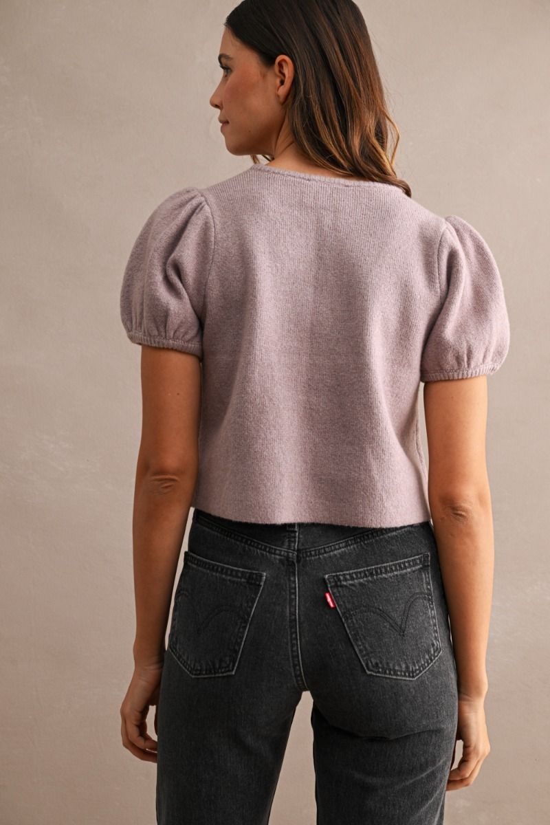 Nicole Puff Short Sleeve Sweater Top/Mauve