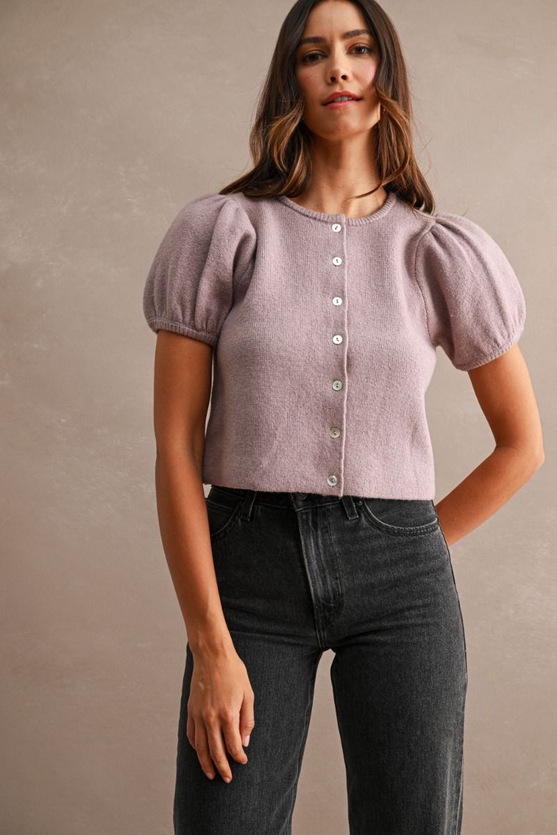 Nicole Puff Short Sleeve Sweater Top/Mauve
