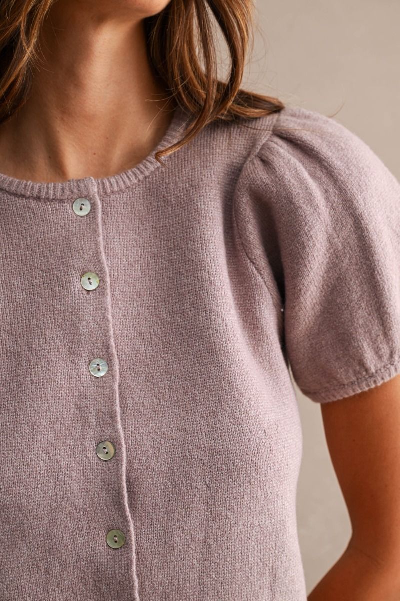 Nicole Puff Short Sleeve Sweater Top/Mauve