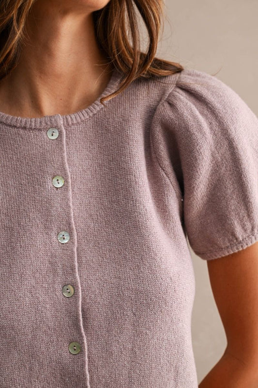 Nicole Puff Short Sleeve Sweater Top/Mauve