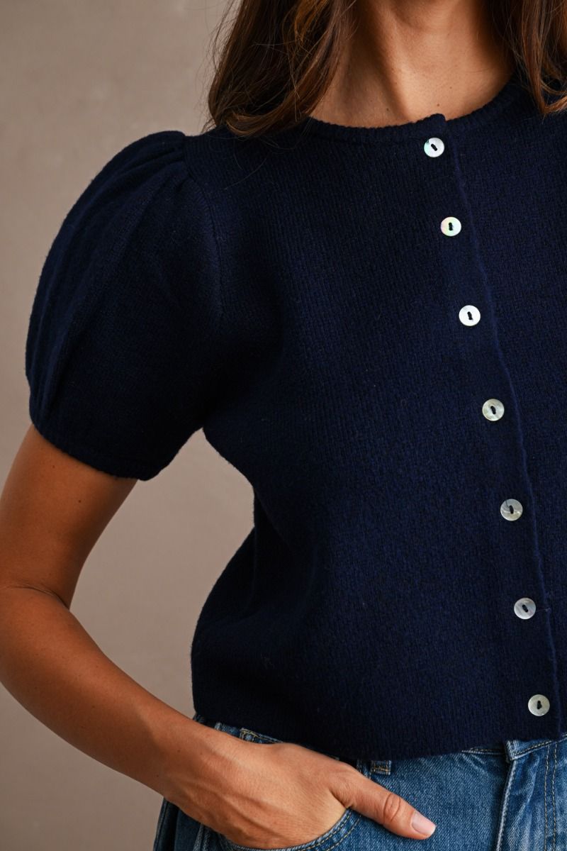 Nicole Puff Short Sleeve Sweater Top/Navy