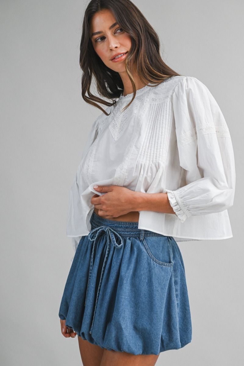 Avery Lace Trim Cotton Blouse