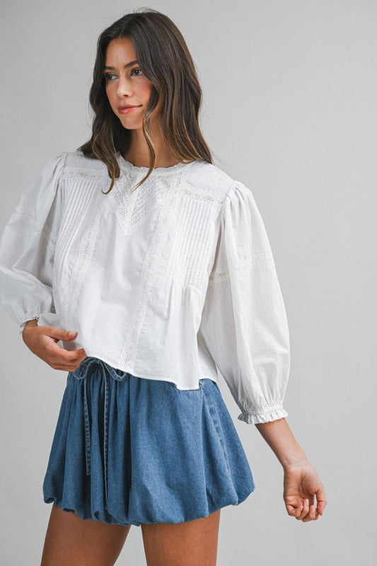 Avery Lace Trim Cotton Blouse