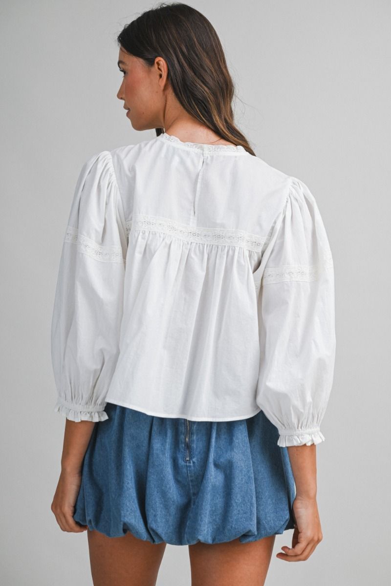 Avery Lace Trim Cotton Blouse