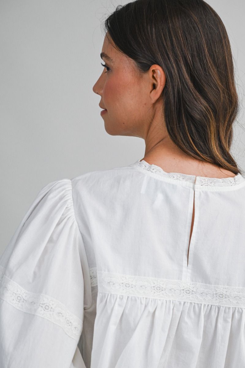 Avery Lace Trim Cotton Blouse