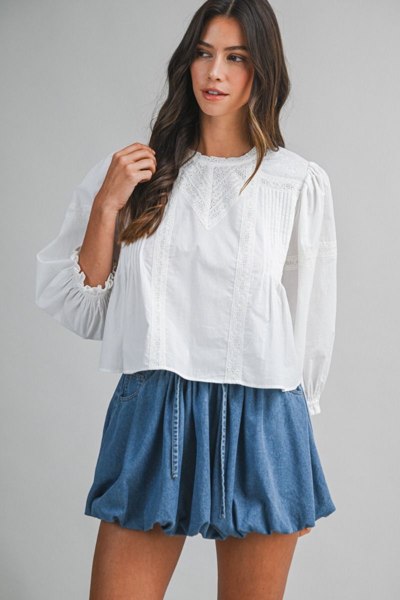 Avery Lace Trim Cotton Blouse