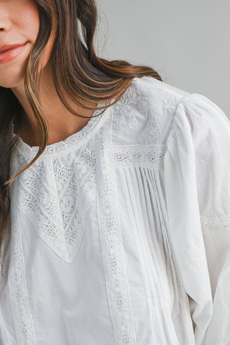 Avery Lace Trim Cotton Blouse