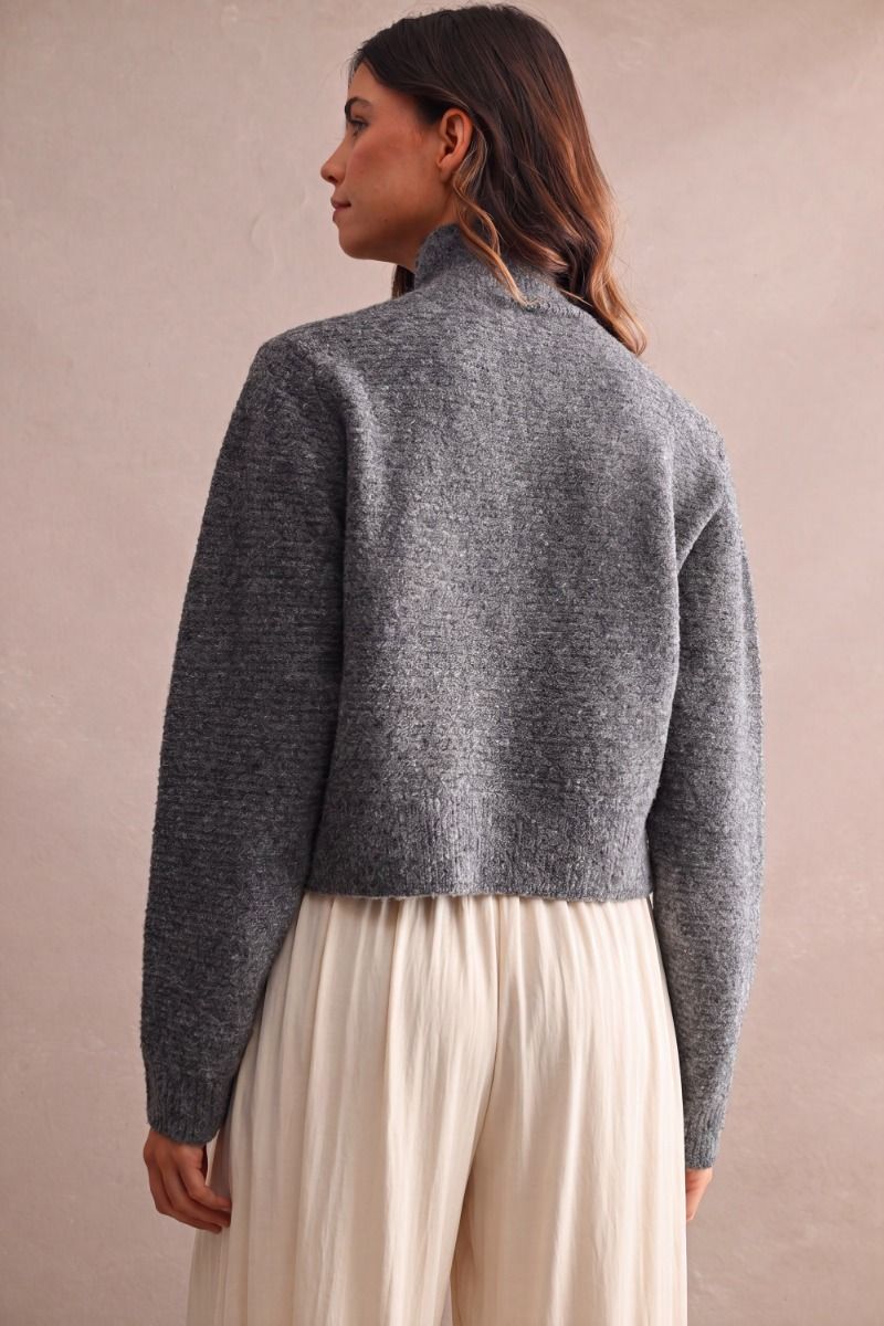 Bobbi Stripe Texture Pullover Sweater/Charcoal