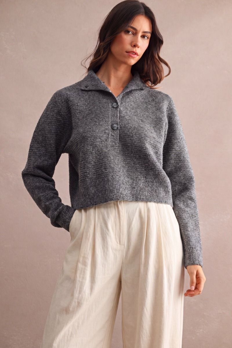 Bobbi Stripe Texture Pullover Sweater/Charcoal