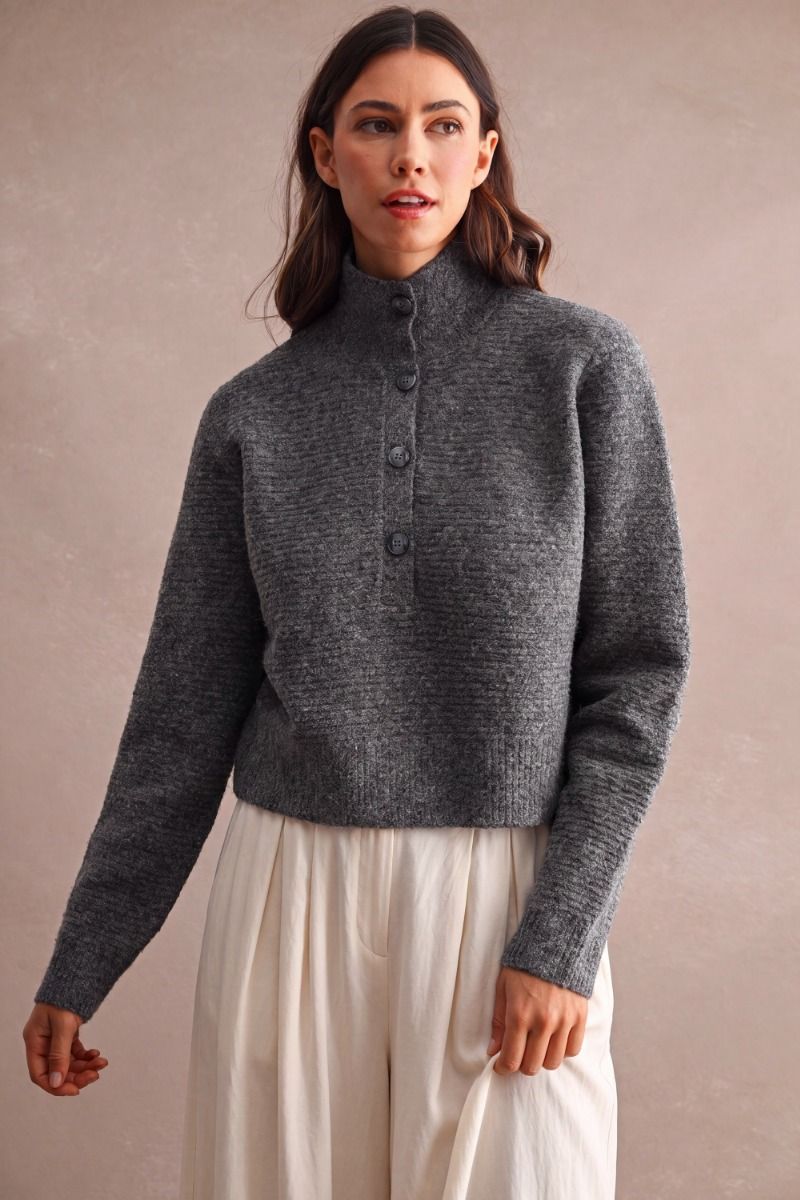 Bobbi Stripe Texture Pullover Sweater/Charcoal