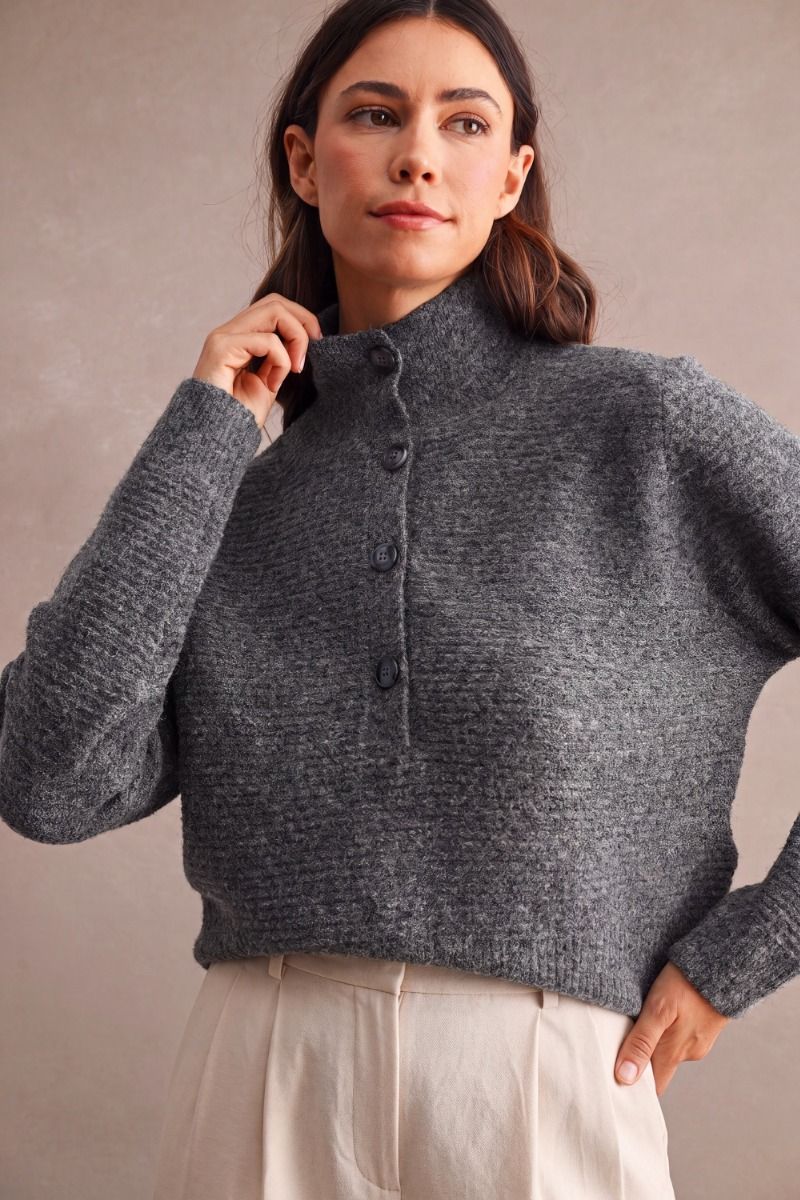 Bobbi Stripe Texture Pullover Sweater/Charcoal