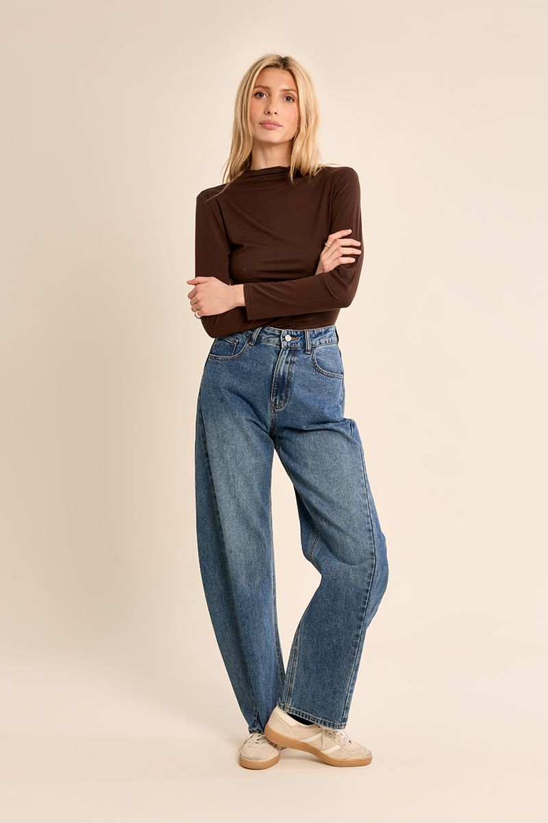 Abbey Mock Neck Long Sleeve Top/Brown