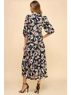 Abstract Button-Down Midi Dress