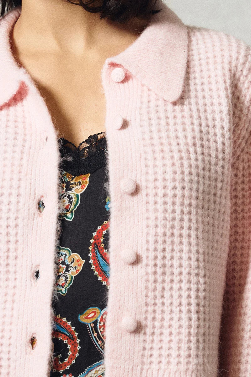 Wrenna Collar Button Cardigan/Pink