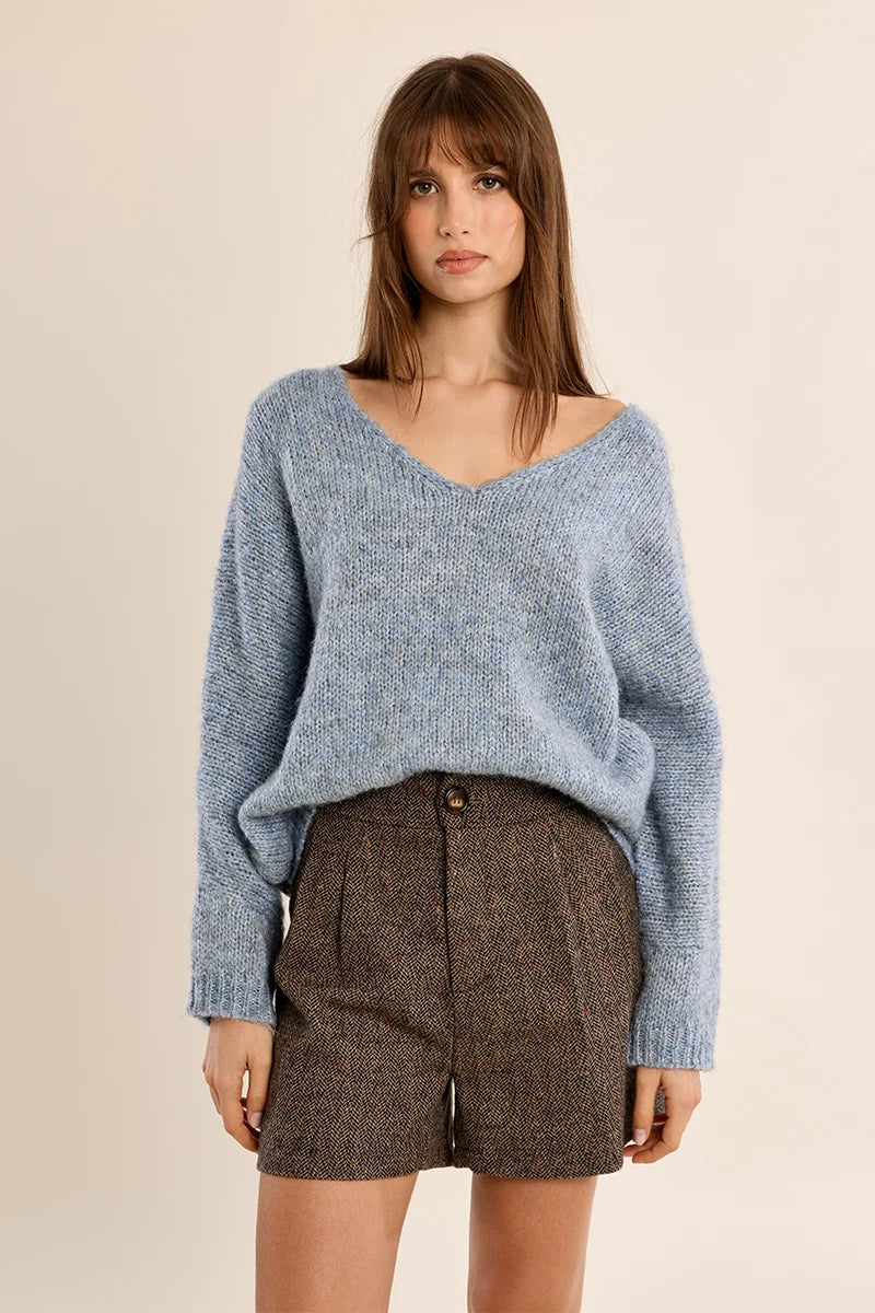 Camilla V-neck Sweater/Blue