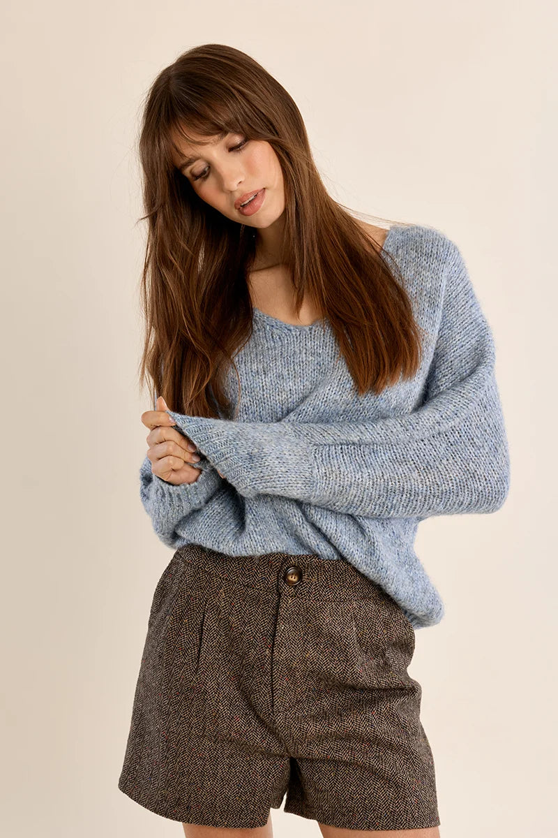 Camilla V-neck Sweater/Blue