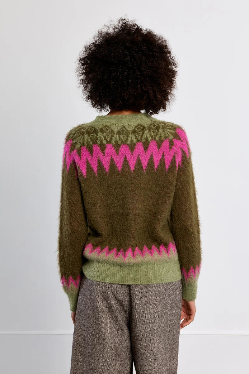 Fiona Sweater/Green+Pink