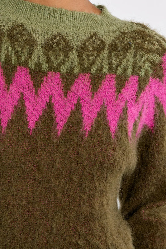 Fiona Sweater/Green+Pink