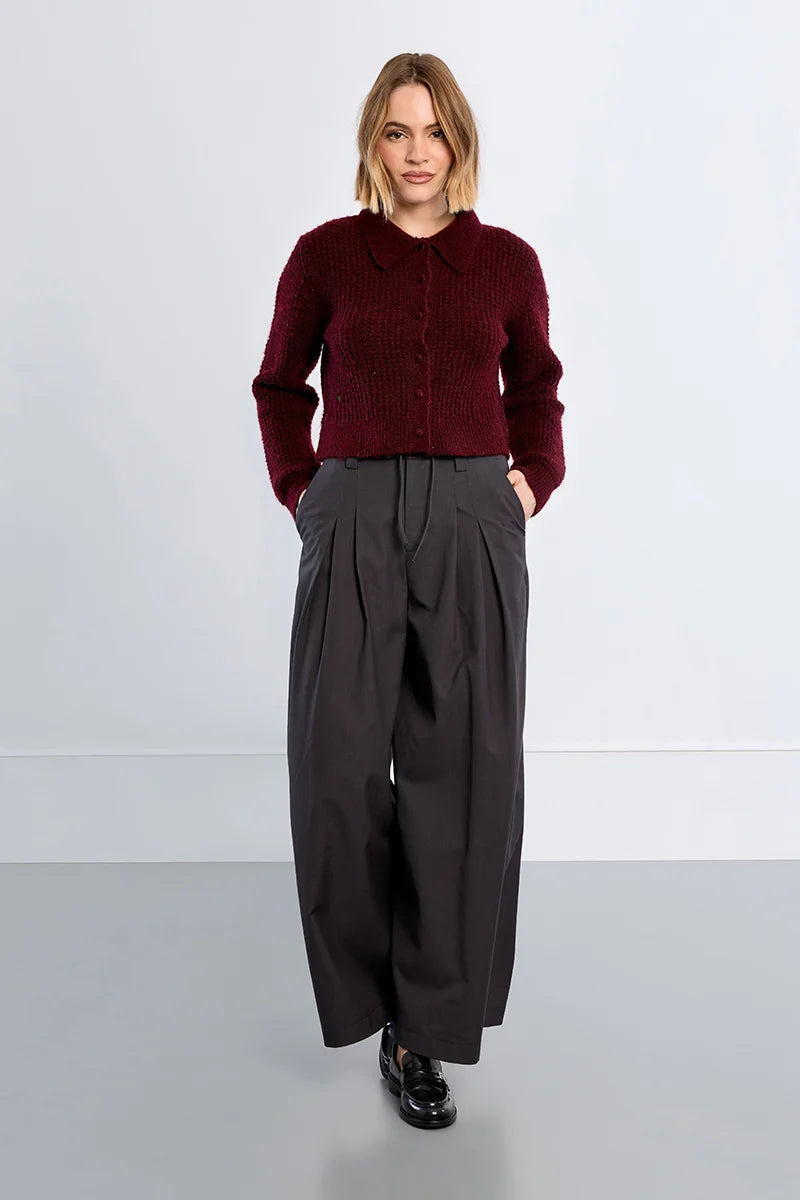 Wrenna Collar Button Cardigan/Dark Red