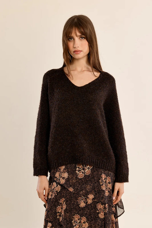 Camilla V-neck Sweater/Brown