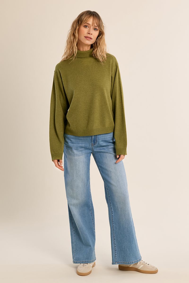 Erin Light Weight Knit Turtle Neck Sweater Top/Moss