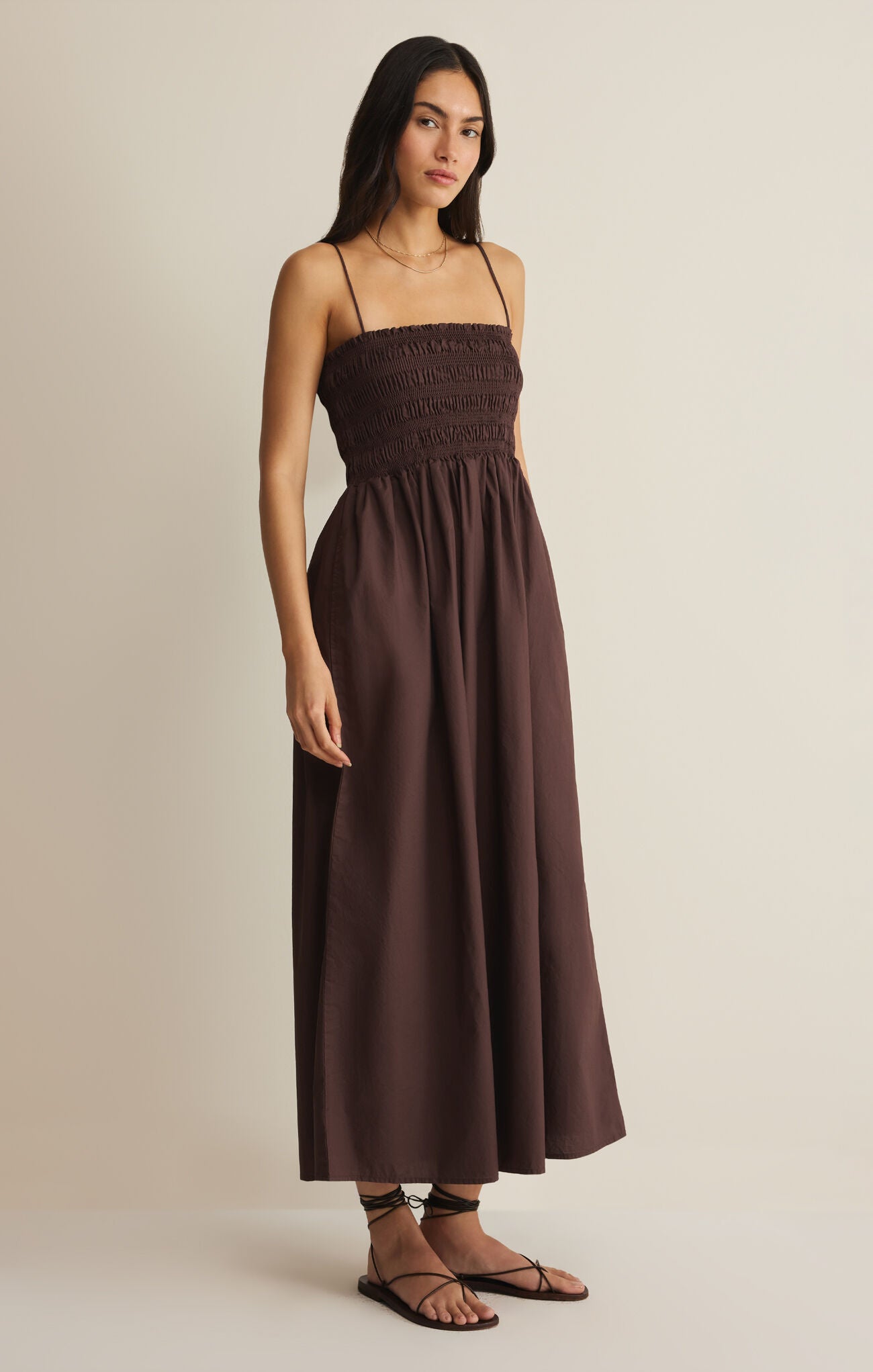 Cornelia Poplin Maxi Dress/Chocolate Brown