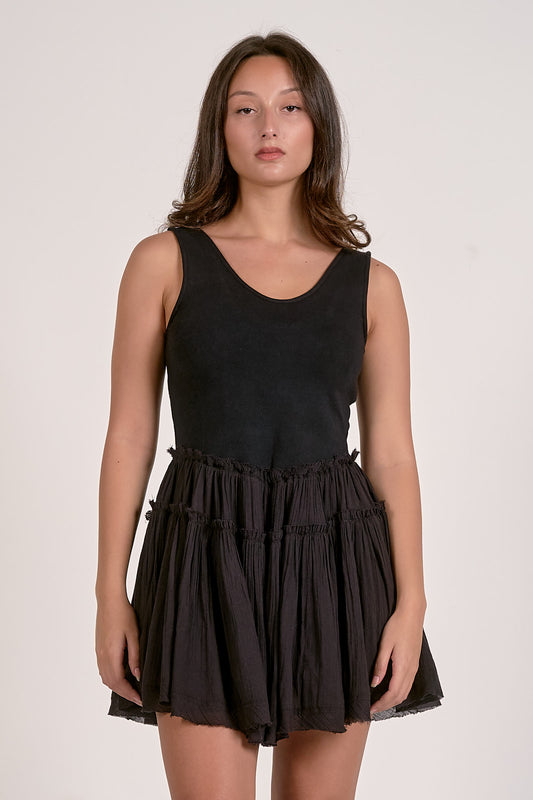 Reece Black Sleeveless Tiered Mini Dress