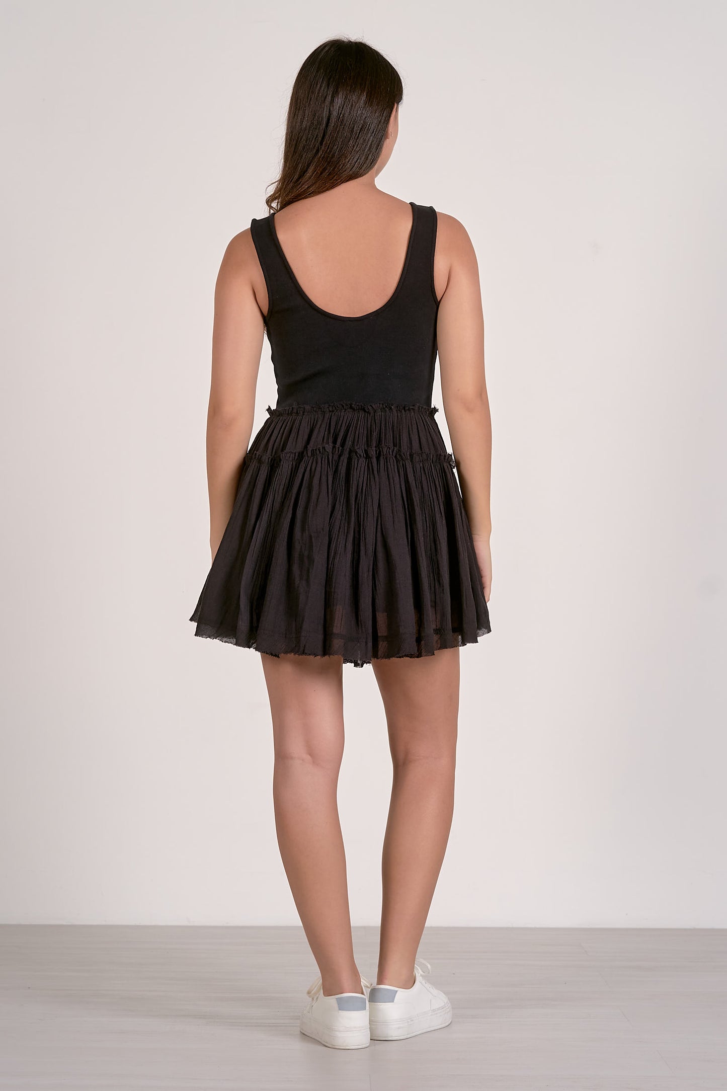 Reece Black Sleeveless Tiered Mini Dress