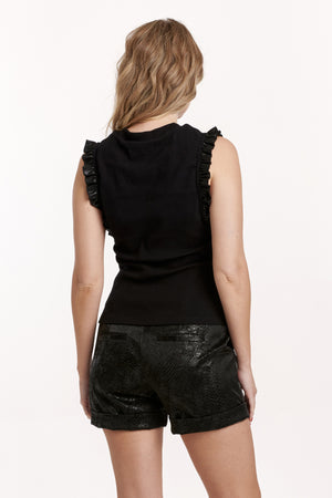 Bridget Ruffle Trimmed Faux Leather Top