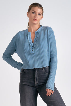 Waffle Knit Henley Top