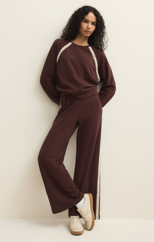 Daphne Embroidery Crewneck Sweatshirt/Choc