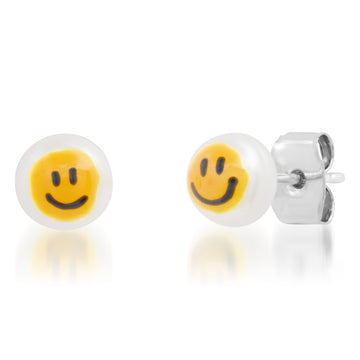 Smiley Painted Freshwater Pearl Studs